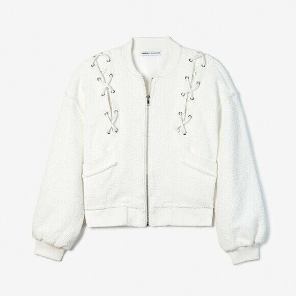 Express Jackets & Blazers - New nwt EXPRESS SALE OLIVIA CULPO LACE UP JACKET solid white zip bomber zip up
